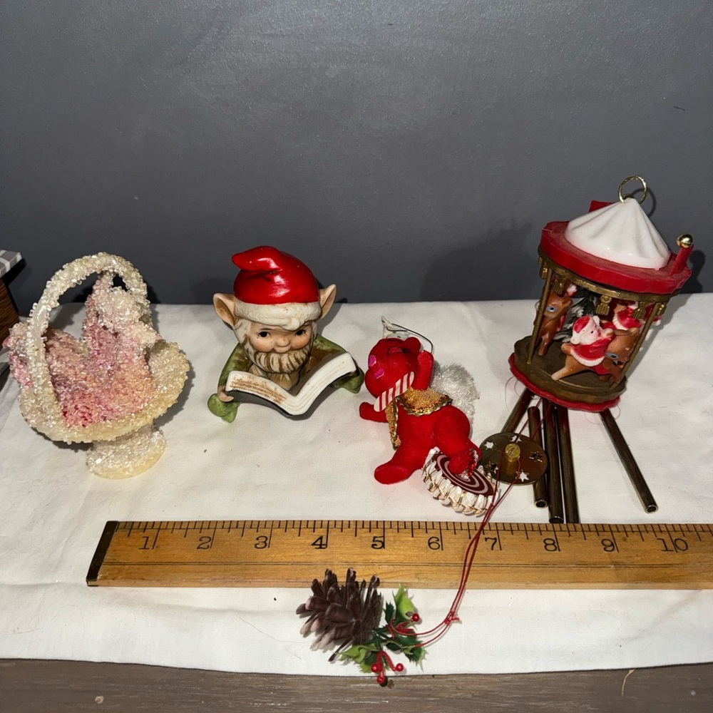 Lot 4 vintage Christmas ornaments decor whid chimes sugared gnome